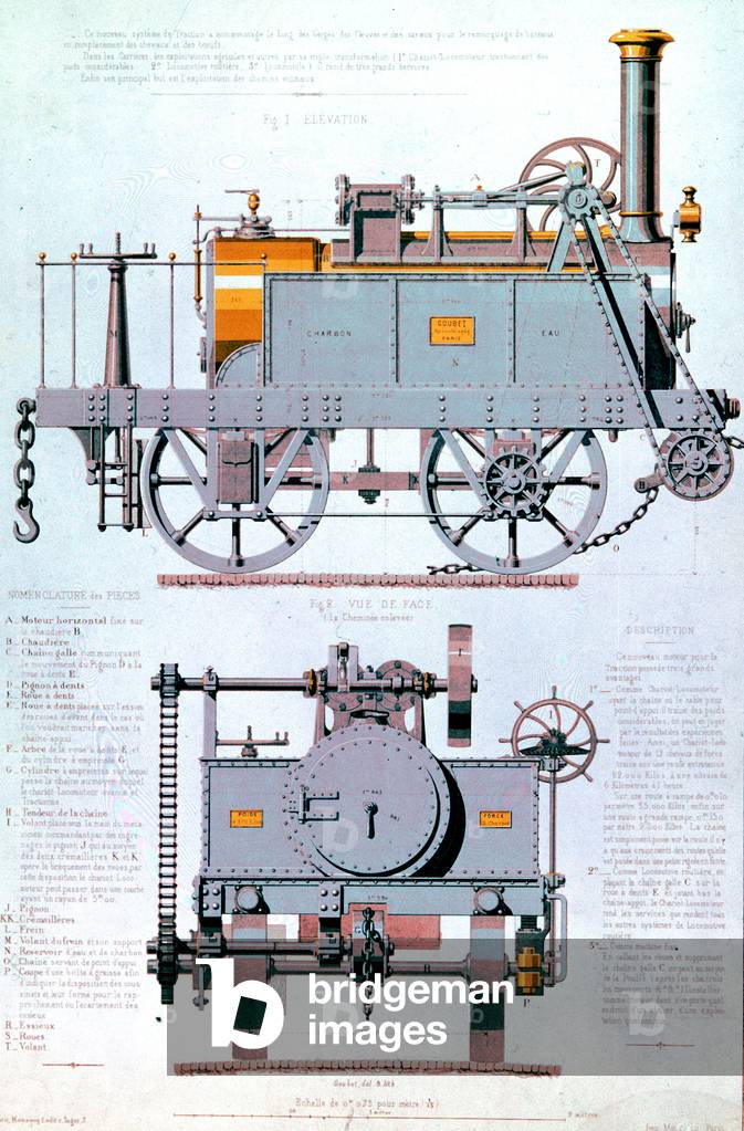 Steam engine wich can be used for rural works, c. 1860, engraving