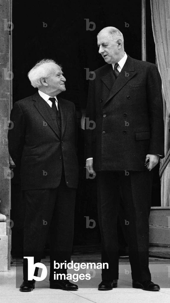 Meeting between David Ben Gourion (1886-1973) and the French president of the republic, Charles de Gaulle (1890-1970) during an official visit in France, on june 14th, 1960