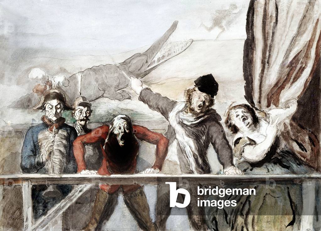 fairground parade, drawing by Honore Daumier (1808-1879)