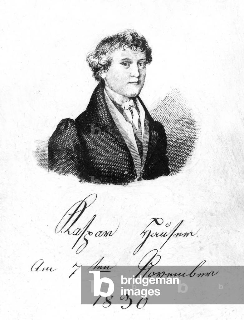 Kaspar Hauser (vers 1811-1833) child who appered in Nuremberg on may 26, 1828, maybe he was the son of StephanieofBeauharnais and CharlesofBade, engraving, 1830