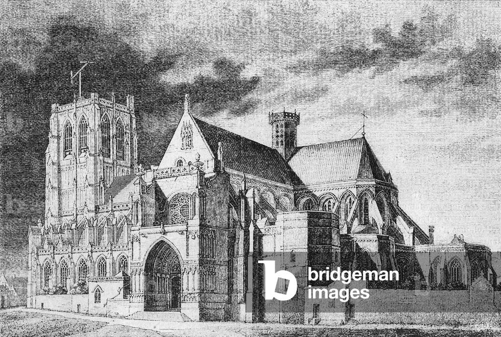 Saint Omer, Pas de Calais, France : the cathedral, engraving, 19th century