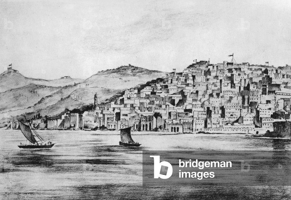 View of the harbour of Algiers, Algerie, in 1830, engraving