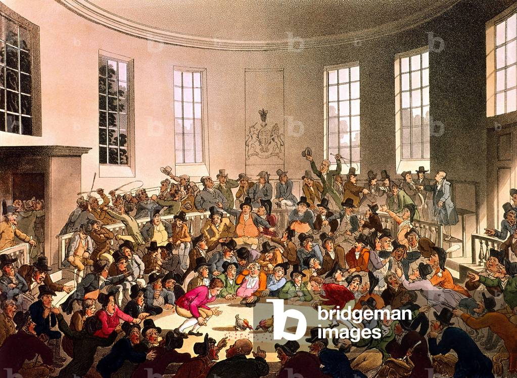 cock fight in London, engraving after Thomas Rowlandson (1756-1827)