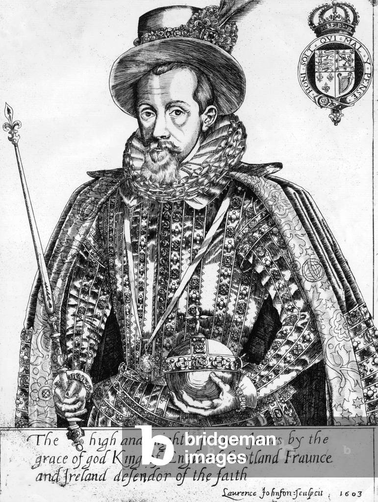 James Stuart (1566-1625) king of Scotland then king James 1st of England in 1603-1625, engraving