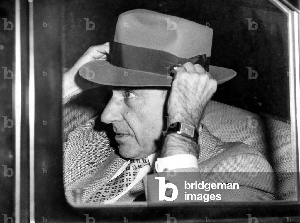 Frank Costello (1891-1973) italian immigrants member of mafia, here leaving hospital after being fired upon by unknown assailant may 3, 1957