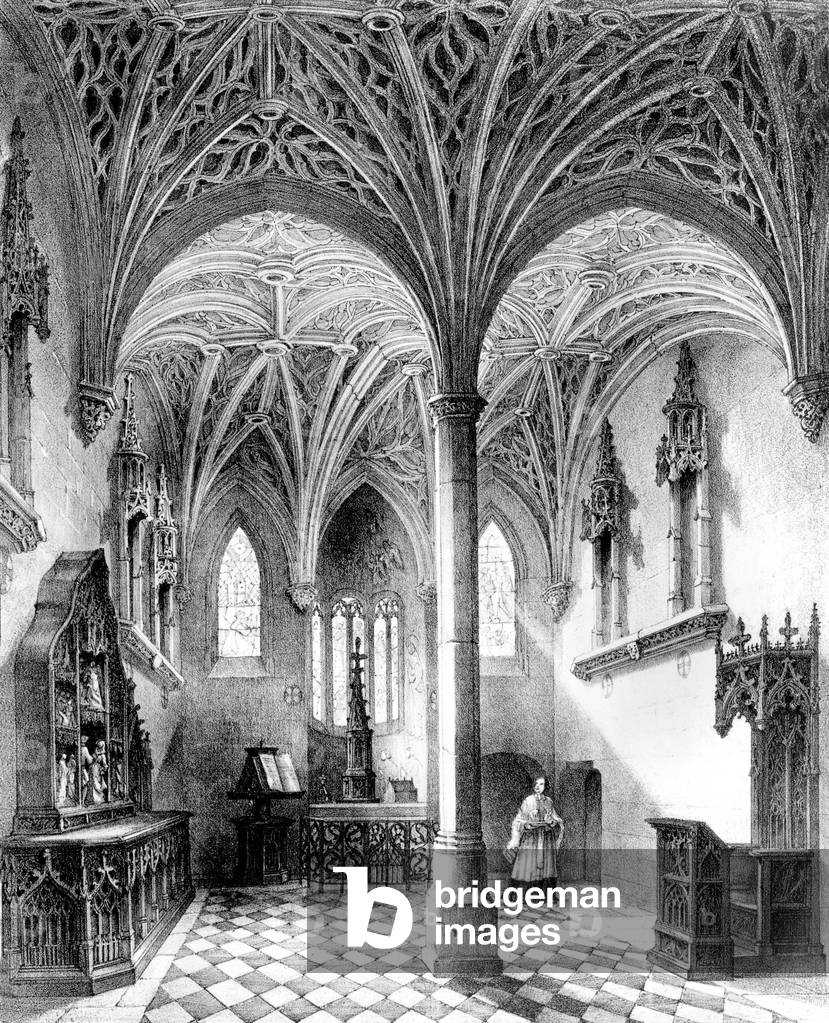 View of the chapel of the Abbots Cluny townhouse in Paris, dating late 15th century , engraving