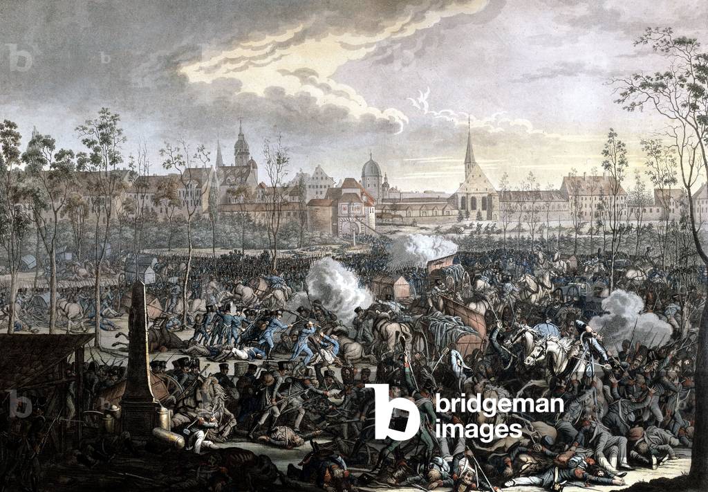 German campaign (Napoleonic Wars) : battle of Leipzig (october 16-19, 1813) : napoleonic army defeated, engraving
