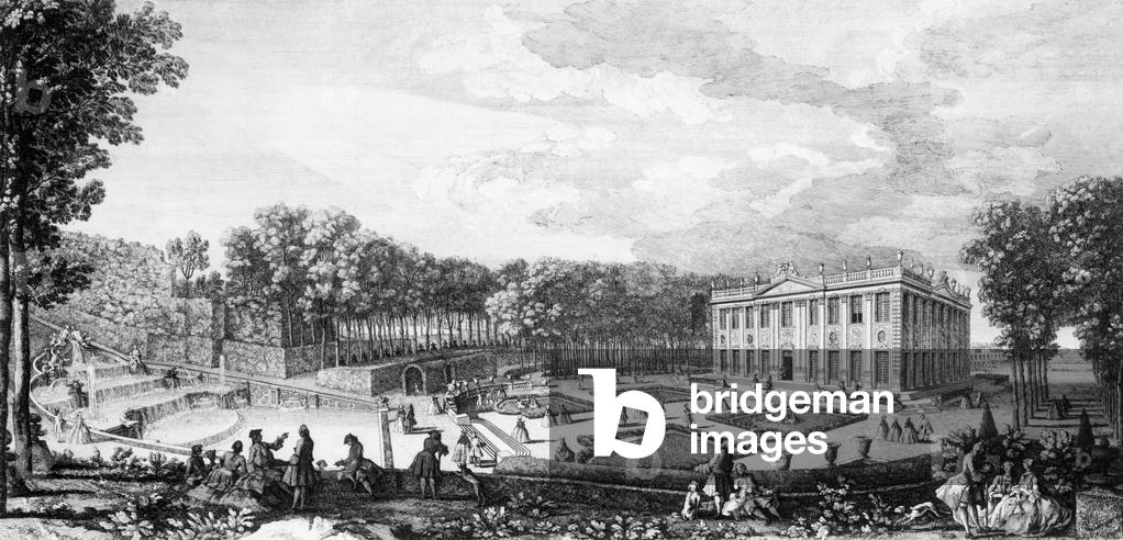 View of castle of Marly, France (built in 1679-1685 by Jules Hardouin-Mansart for LouisXIV), engraving, c. 1750