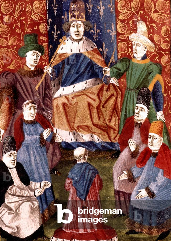 council of Paris led by merovingian king Chilperic 1st (539-584), illumination from 