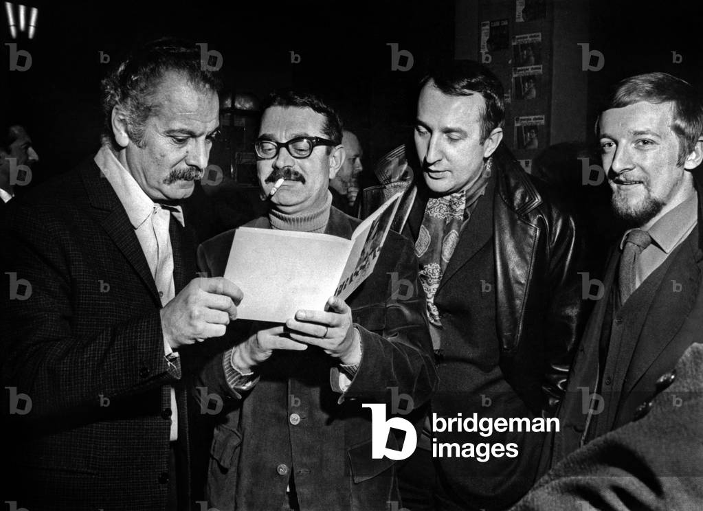 Georges Brassens (l) with Rene Fallet and Alphonse Boudard at time of book by Rene Fallet about Brassens, january 24, 1967