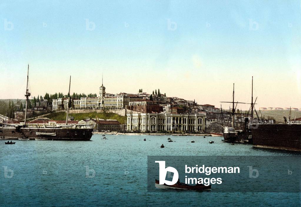 View of the Golden Horn and Admiralty House in Constantinople (Istanbul, Turkey), postcard, c. 1900