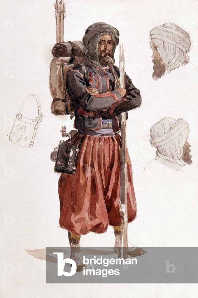 Zouave during Crimean war (1854-1856) watercolor