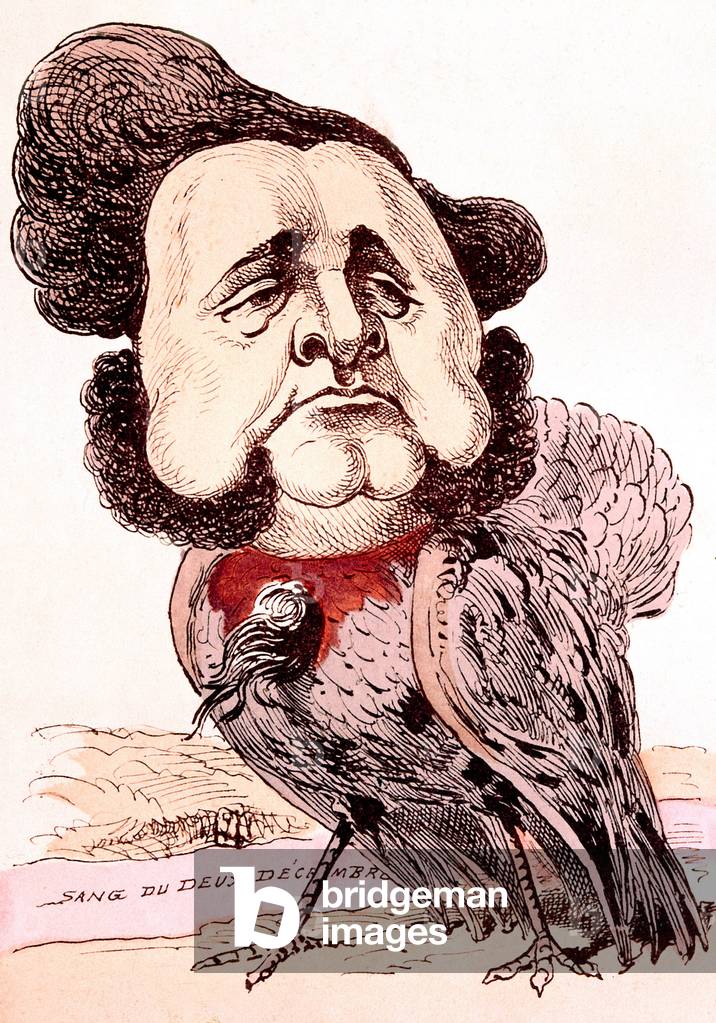 cartoon of Charlemagne-Emile de Maupas (1818-1888) as a turkey-cock (for vanity and stupidity), he helped to prepare the presidential putsch of NapoleonIII in 1851, and became French minister of the police in 1852-1853
