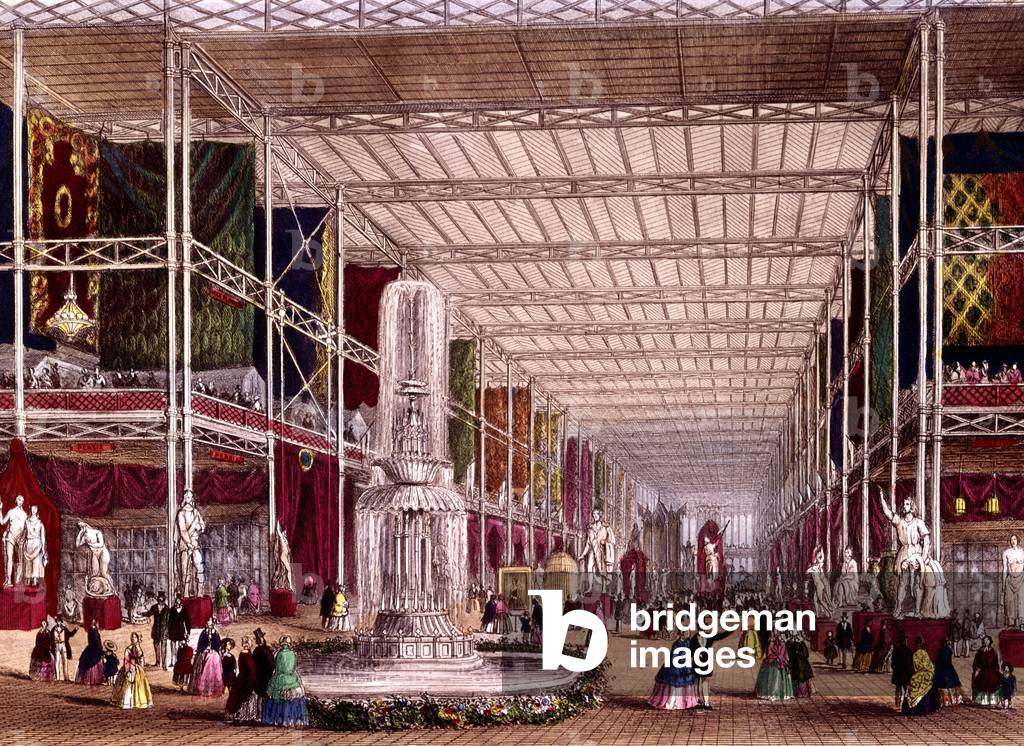 World fair in London in 1851 : interior of Crystal Palace built by Joseph Paxton, engraving