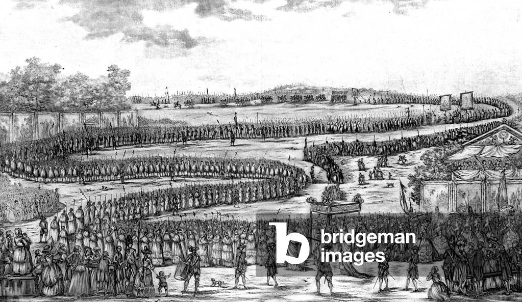 procession of the Estates General at the beginning of French revolution may 4, 1789 : the clergy, the nobility, king Louis XVI and queen Marie-Antoinette, princes and dukes, engraving