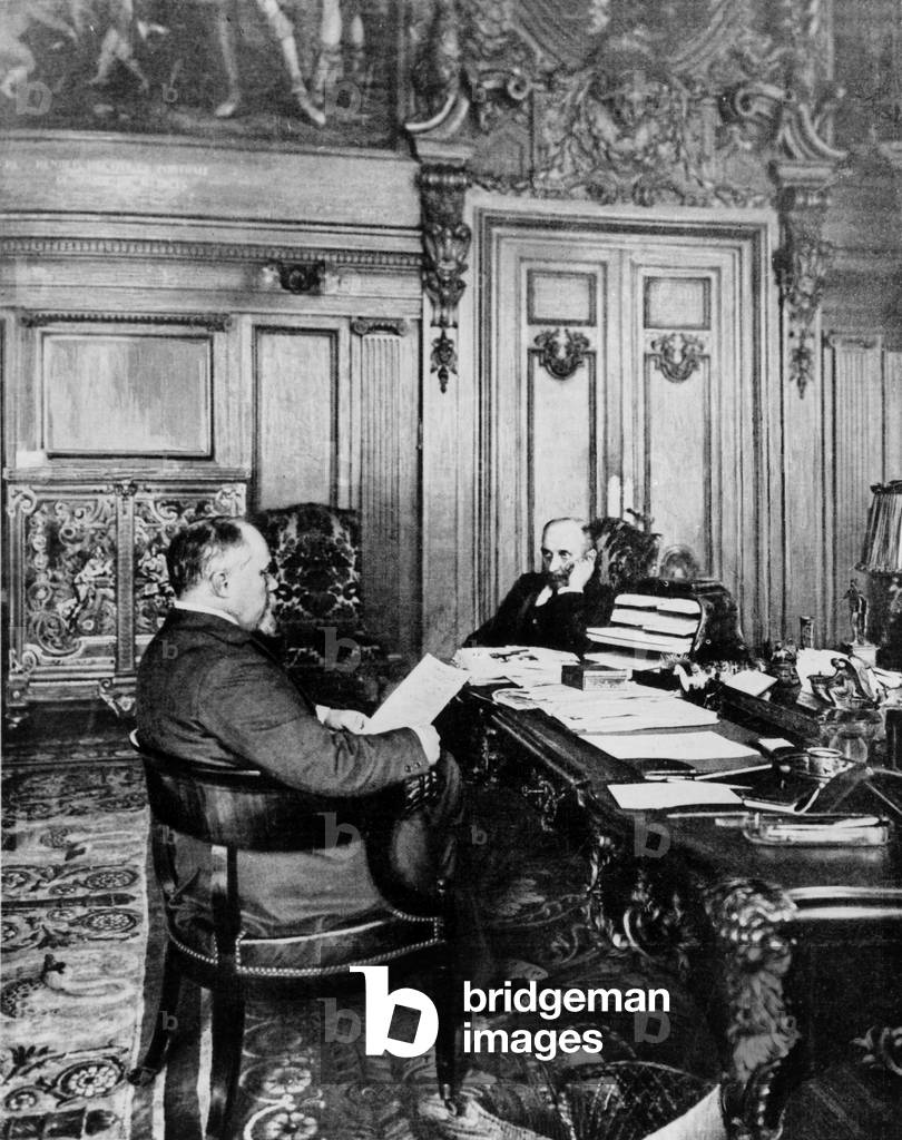 head of French government Raymond Poincare (l) receiving Serge Sazonof in Paris