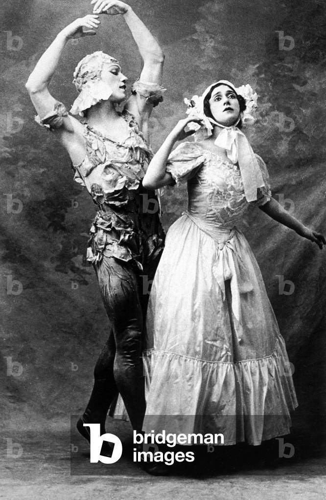 Dancers Vaslav Nijinsky and Tamara Karsavina in ballet Spector Of The Rose c. 1911