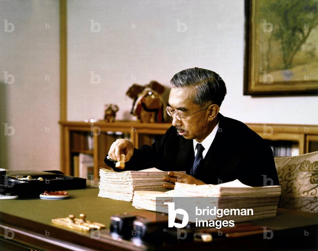 Japonese emperor Hiro Hito (1901-1989) here in his office at imperial palace in Tokyo, 1969