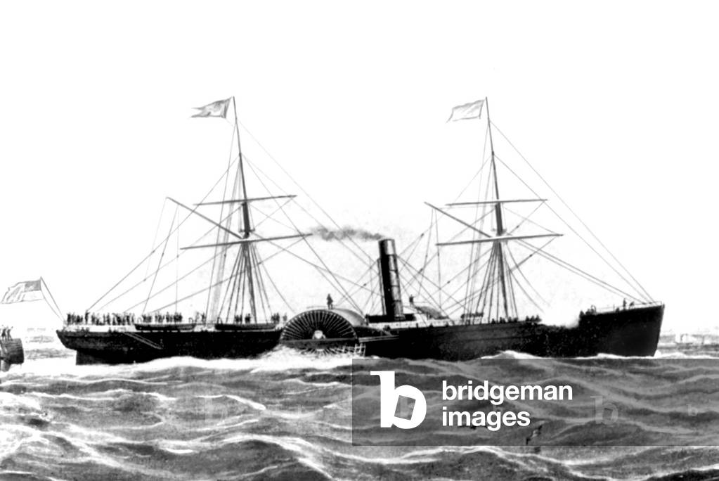liner Atlantic of the Collins Line Company, one of the first american transatlantic liners in 1850, engraving