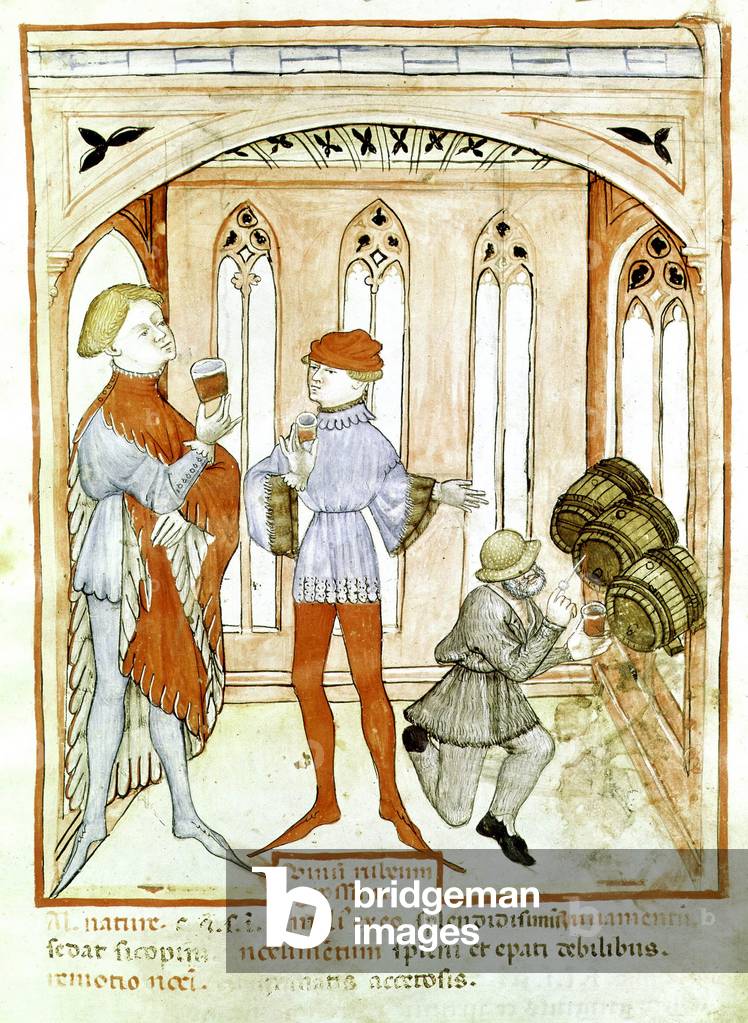 wine tasting, illumination, 15th century