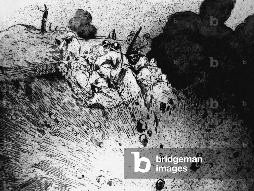 bombings during the assault on the Champagne front september 1915, engraving by Leon Broquet