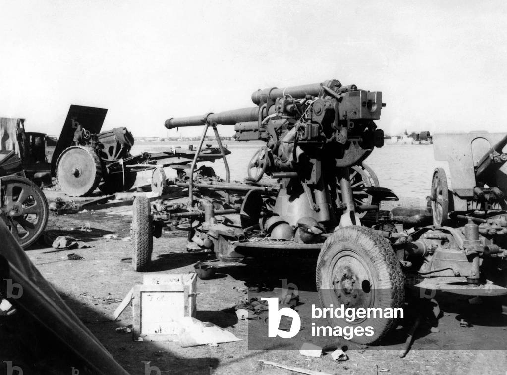 Cannon gun abandoned by russian army in 1939 on the shores of the Black Sea on the russian front