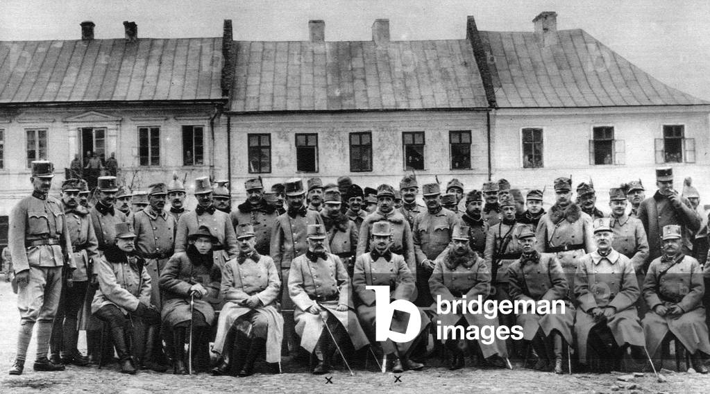 Archduke Frederick and archduke Charles Francis Joseph with their officers in 1915
