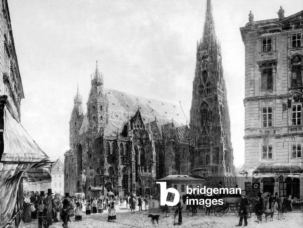 View of the cathedral Saint Etienne in Vienna in 1832, watercolor by Rudolf Von Alt