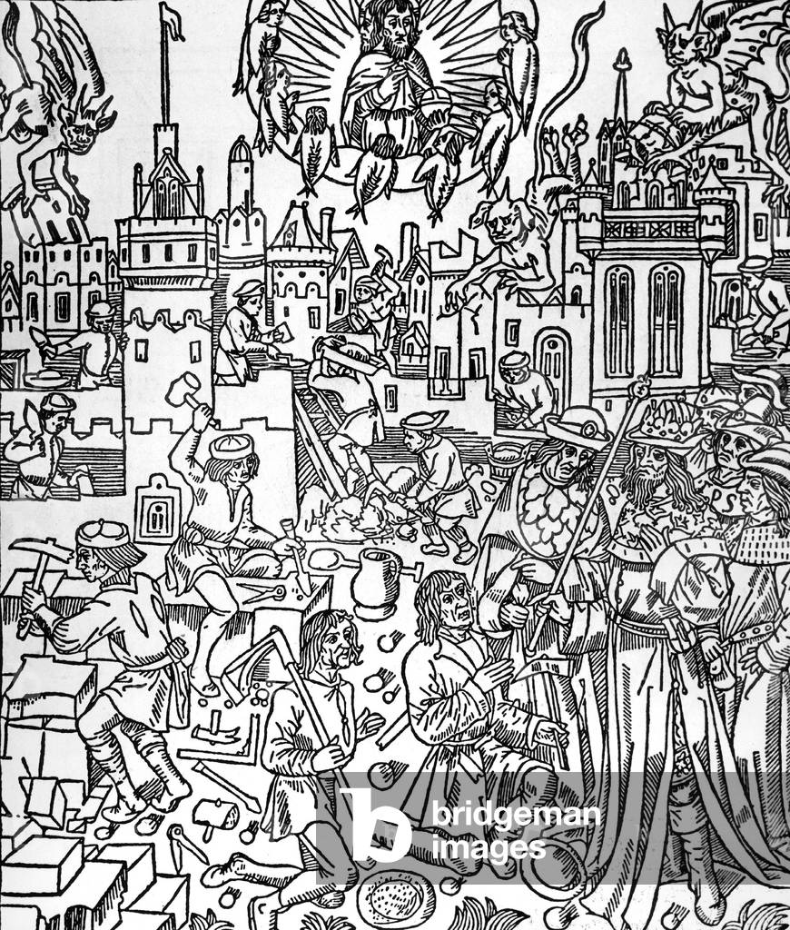 The city of God by Saint Augustin (5th century) engraving by Jean Dupre and Pierre Gerard (1486)