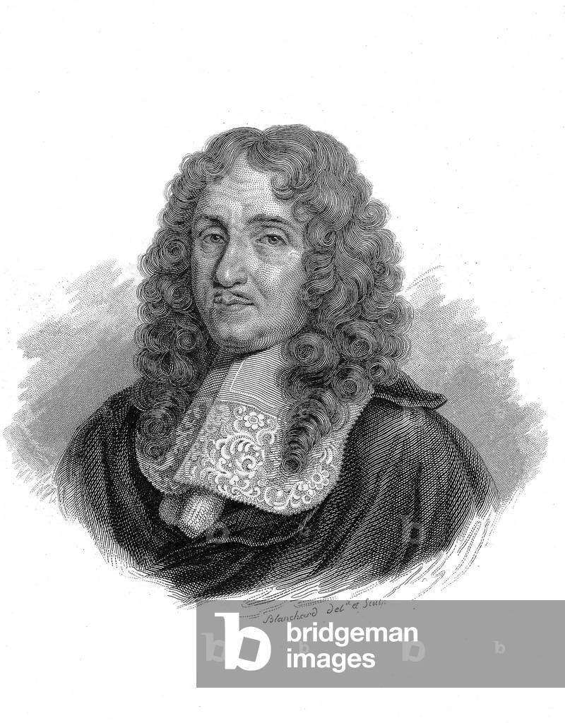 Pierre Paul Riquet (1609?-1680) French businessman he was a pioneer about workers rights he designed and financed the Southern Canal, engraving