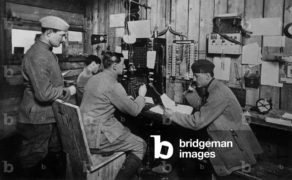 Interior of a phone power station on the front during 1st world war