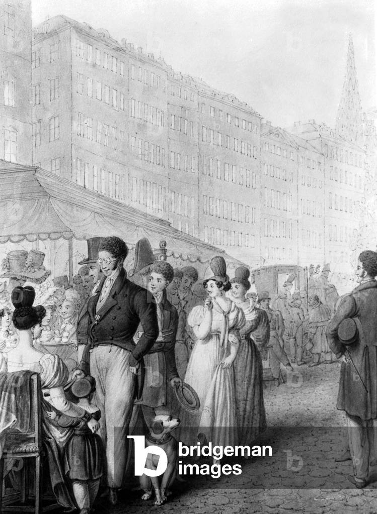 Stall selling lemonade in the street in Vienna c. 1830, engraving