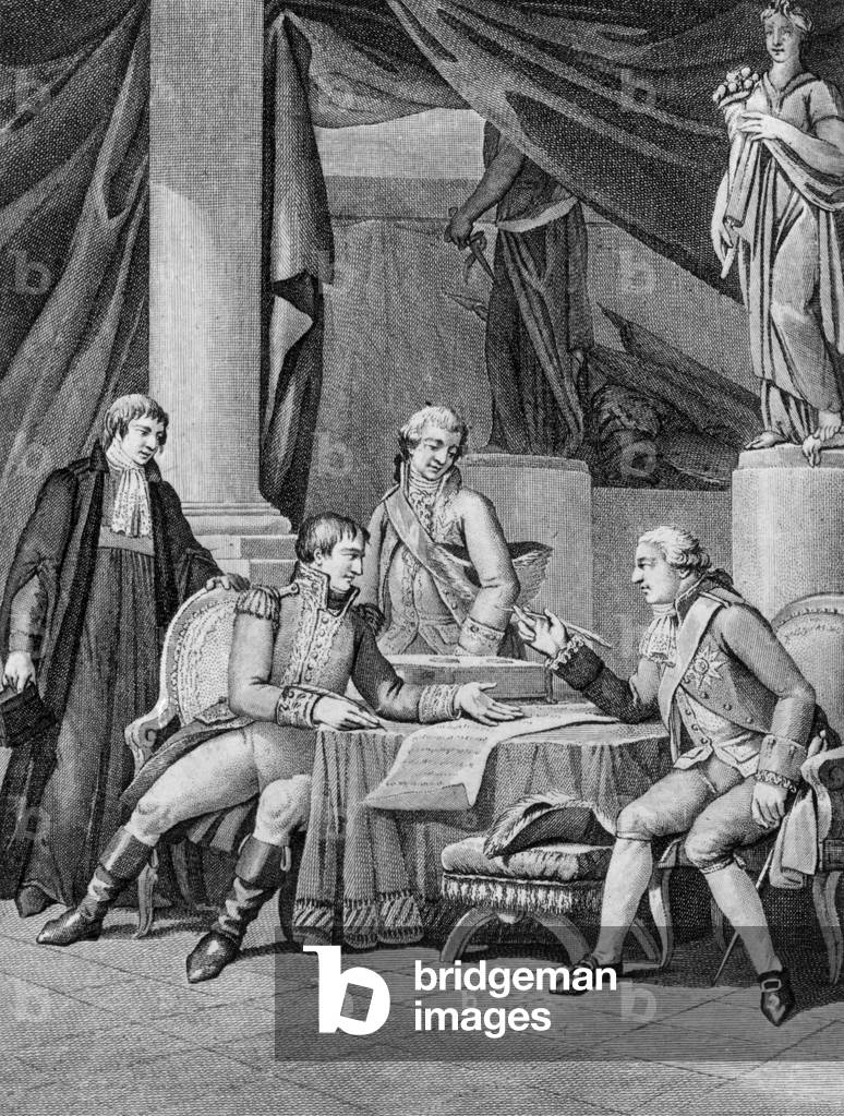 Napoleon Bonaparte peacemaker of Europe : peace treaty of Amiens march 25, 1802, engraving