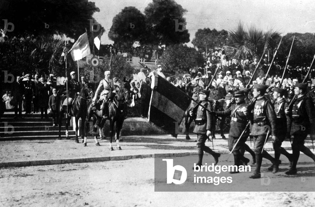 Hubert Lyautey (1854-1934) reViewing the troops in Rabat, Morocco, in 1912