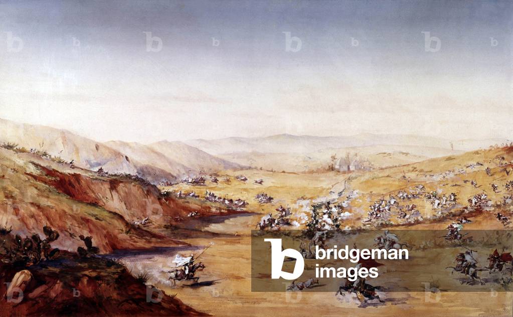 Fight of Sidi-Brahim september 23, 1845 opposing French troops to the army of Abd el-Kader, watercolor