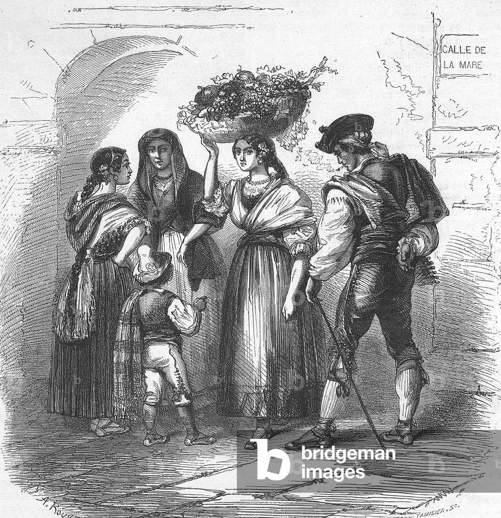 Women 's fashion in Spain, 19th century, engraving
