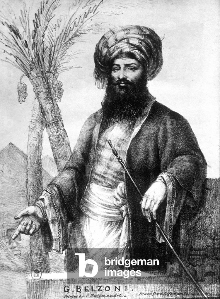 Giovanni Belzoni (1778-1823) italian archeologist in Egypt, engraving