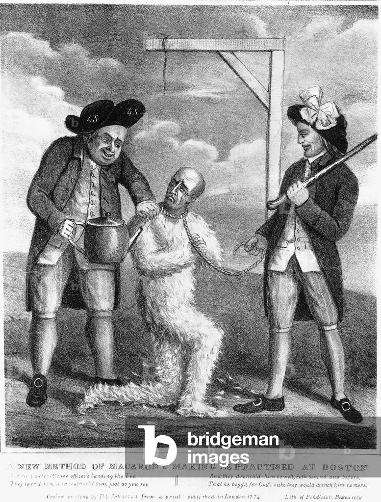 The Bostonians Paying the Excise Man, or Tarring & Feathering: John Malcom, an unpopular Commisioner of Customs at Boston, 1774, engraving