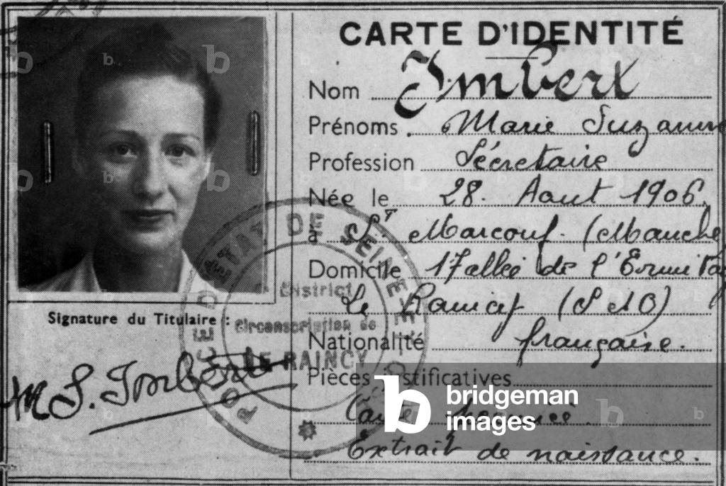Identity card of Marie Suzanne Imbert who was actually Marie Madeleine Fourcade (1909-1989) (print)