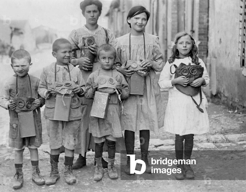 French family fit out with gas masks during first world war