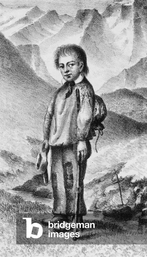 Maximin Giraud (1835-1875) : on september 19, 1846, the Virgin Mary appeared to him at La Salette Fallavaux (France), engraving