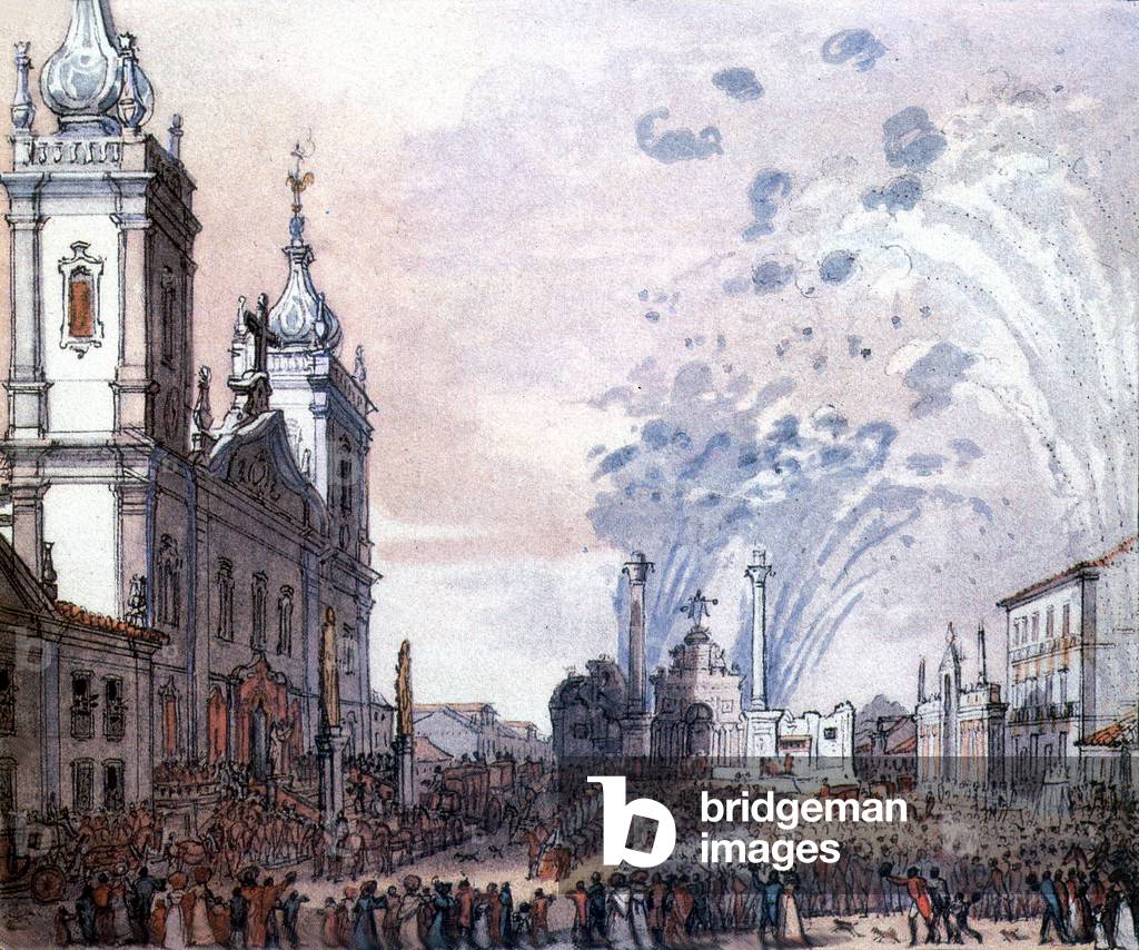 Fair for the return of king from Bahia Brazil to portugal april 4, 1826, watercolor by Jean Baptiste Debret