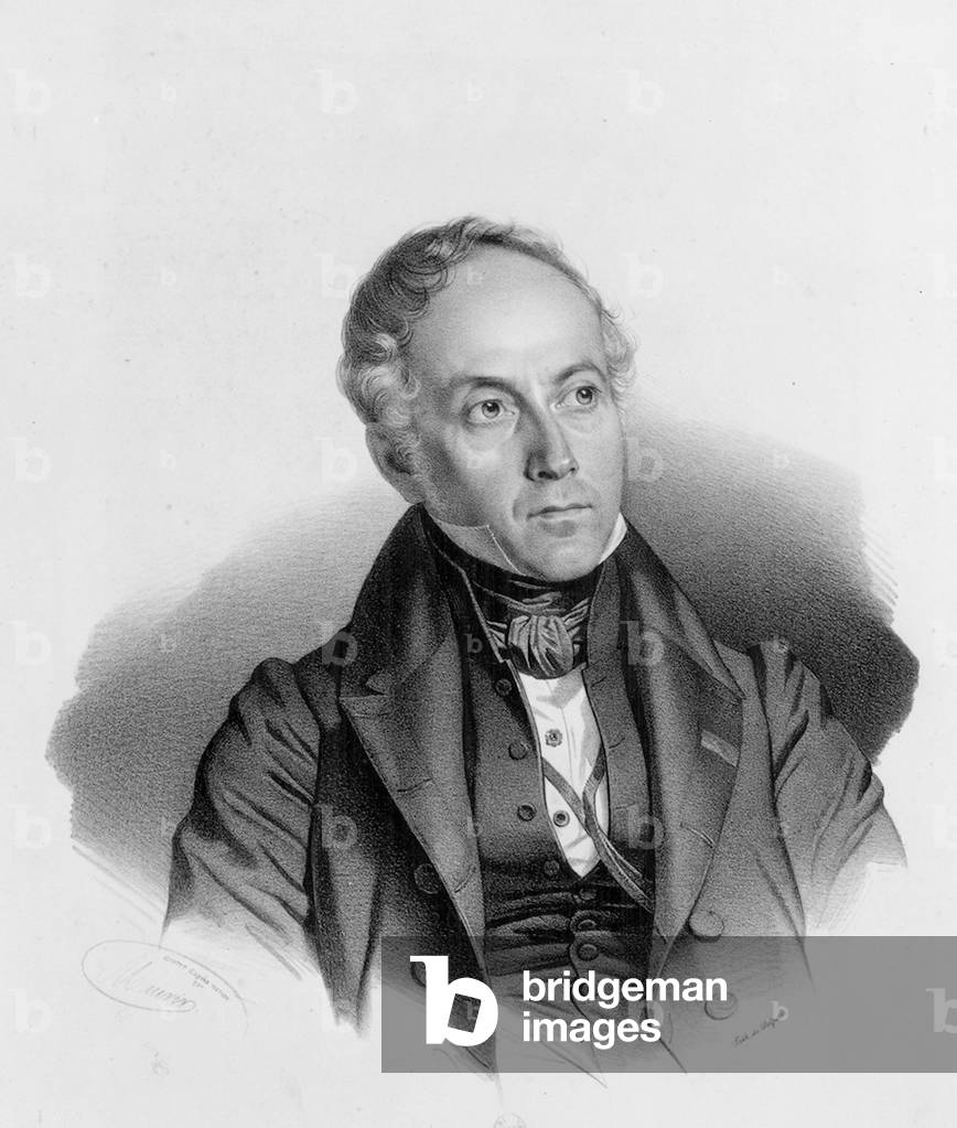 Francois Guizot (1787-1874) French historian, politician and member of the Academie francaise, here c. 1840, engraving by Delpech after a draw by Maurin