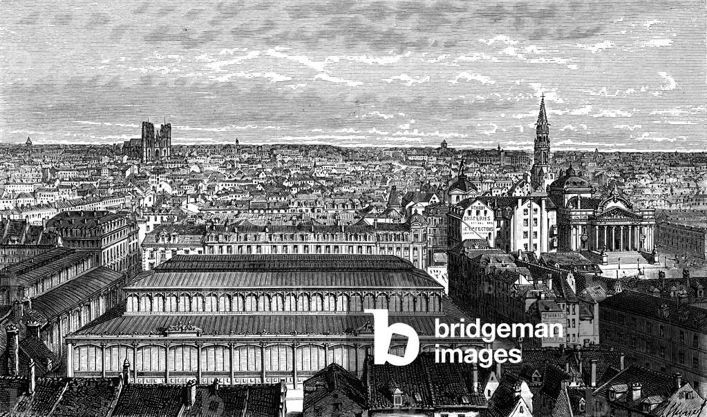 Brussels in Belgium : covered market, engraving, 1898