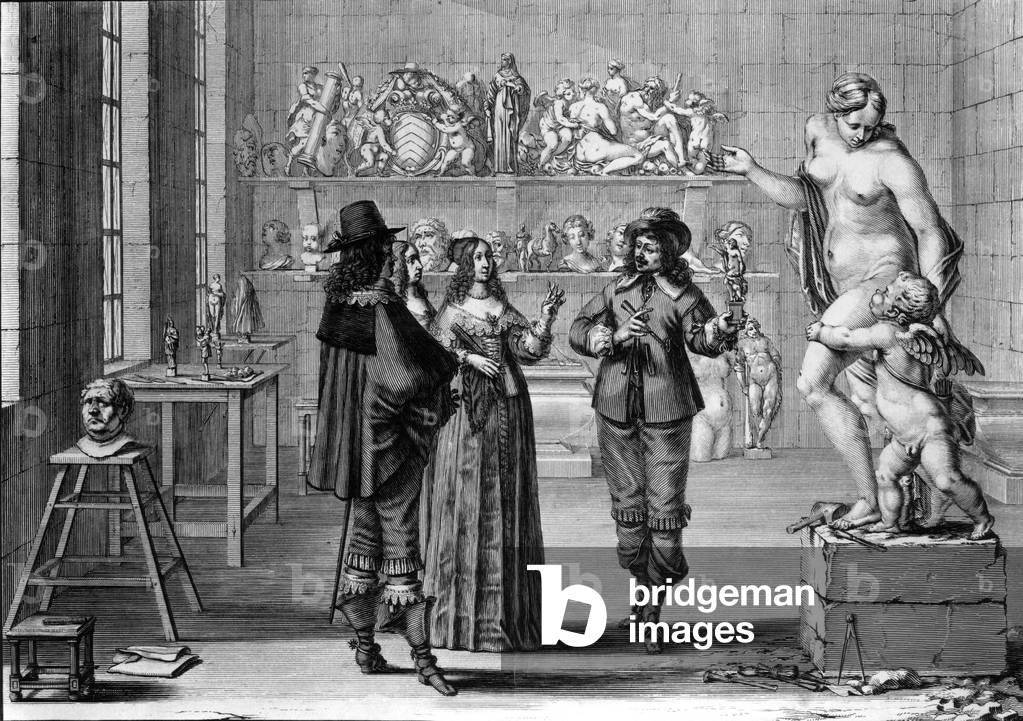 Sculpture worshop in Paris, 1642, engraving