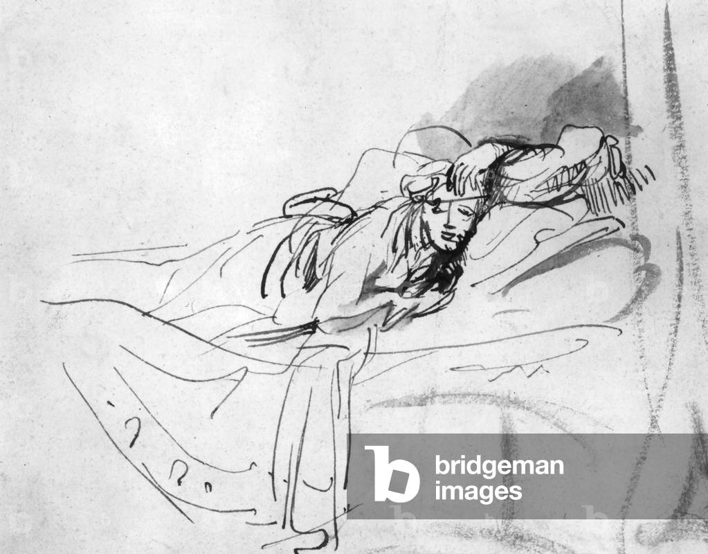 Study of Saskia Lying in Bed 1638, by Rembrandt Harmenszoon van Rijn