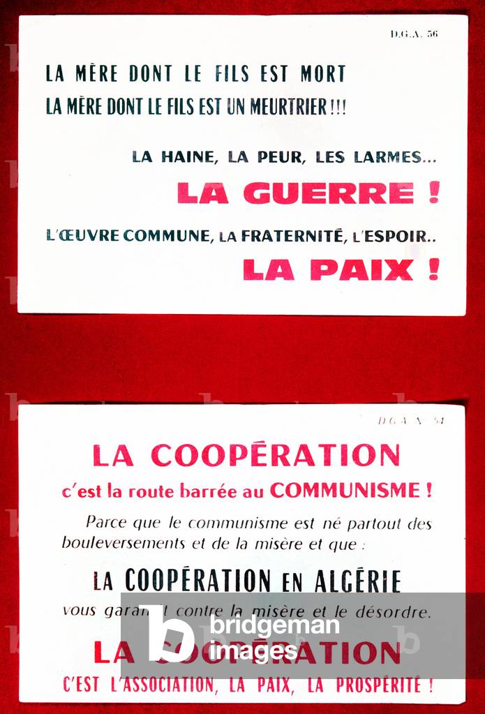 Propaganda poster during war in Algeria for cooperation in Algeria against destitution (1954-1962)