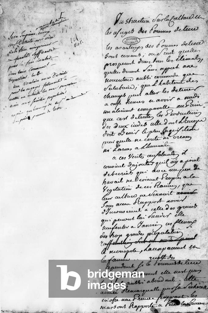 Letter written by Antoine Parmentier to commission of subsistence to send a memo about cultivation and using of potato in Paris december 14, 1793