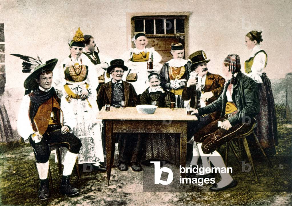 Tyrolean peasants wearing traditional suit around 1900