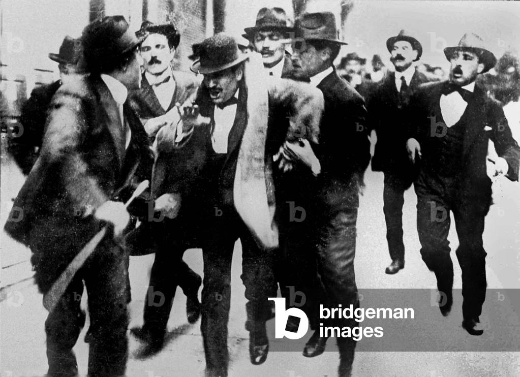 Benito Mussolini (1883-1945) italian politician here during his arrest on november 18, 1919 for revolutionary activities
